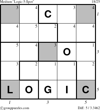 The grouppuzzles.com Medium Logic-5-Spot-r4 puzzle for  with all 5 steps marked