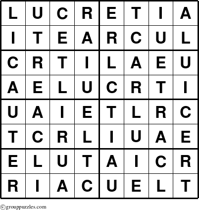The grouppuzzles.com Answer grid for the Lucretia puzzle for 