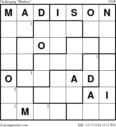 The grouppuzzles.com Challenging Madison puzzle for  with the first 3 steps marked