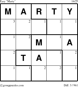 The grouppuzzles.com Easy Marty puzzle for  with the first 3 steps marked
