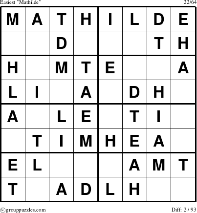 The grouppuzzles.com Easiest Mathilde puzzle for 