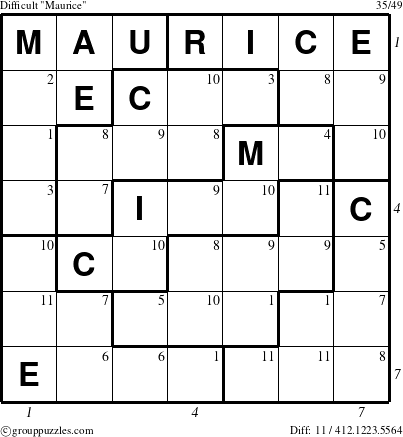 The grouppuzzles.com Difficult Maurice puzzle for  with all 11 steps marked