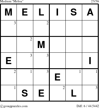 The grouppuzzles.com Medium Melisa puzzle for  with the first 3 steps marked
