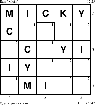 The grouppuzzles.com Easy Micky puzzle for  with all 3 steps marked