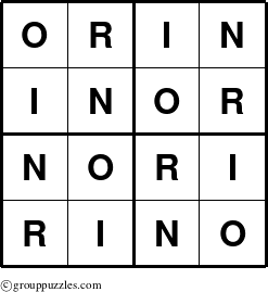 The grouppuzzles.com Answer grid for the Orin puzzle for 