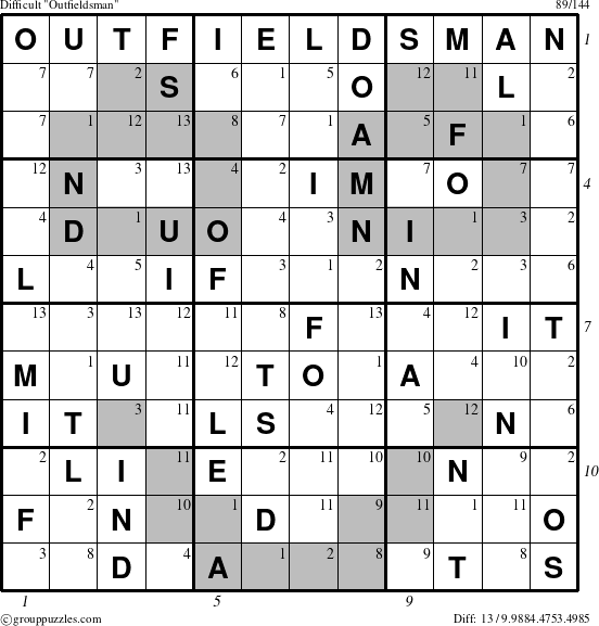 The grouppuzzles.com Difficult Outfieldsman puzzle for  with all 13 steps marked