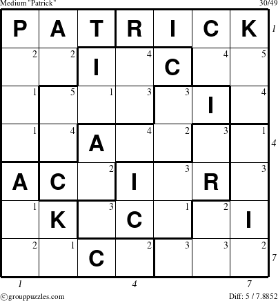 The grouppuzzles.com Medium Patrick puzzle for  with all 5 steps marked