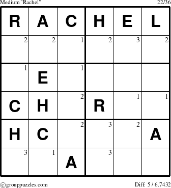 The grouppuzzles.com Medium Rachel puzzle for  with the first 3 steps marked