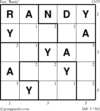 The grouppuzzles.com Easy Randy puzzle for  with all 3 steps marked