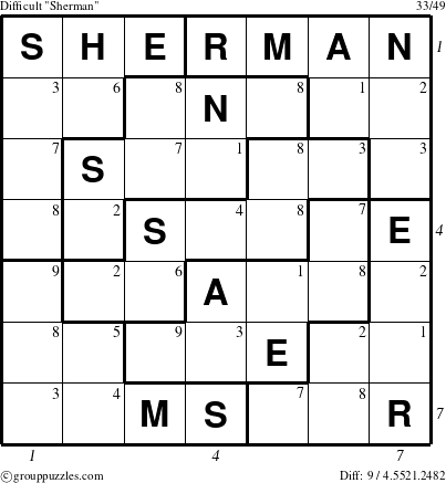 The grouppuzzles.com Difficult Sherman puzzle for  with all 9 steps marked