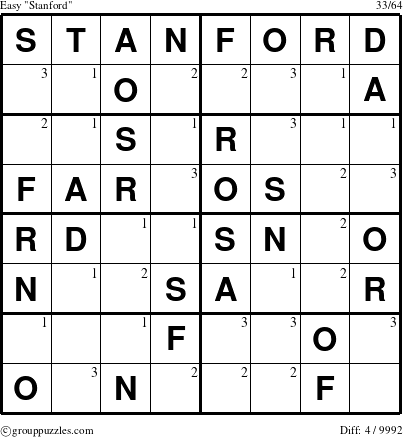 The grouppuzzles.com Easy Stanford puzzle for  with the first 3 steps marked