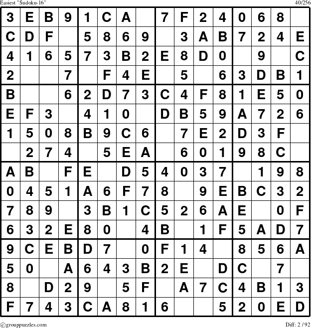 The grouppuzzles.com Easiest Sudoku-16 puzzle for 