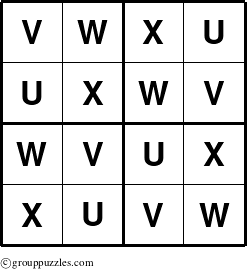 The grouppuzzles.com Answer grid for the Sudoku-4-UVWX puzzle for 