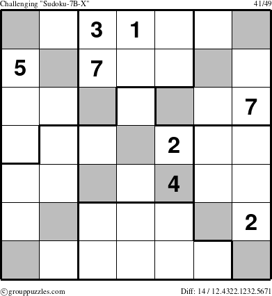 The grouppuzzles.com Challenging Sudoku-7B-X puzzle for 