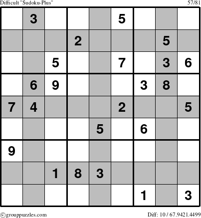 The grouppuzzles.com Difficult Sudoku-Plus puzzle for 