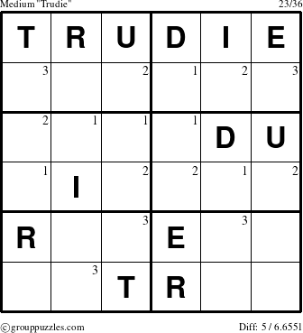 The grouppuzzles.com Medium Trudie puzzle for  with the first 3 steps marked