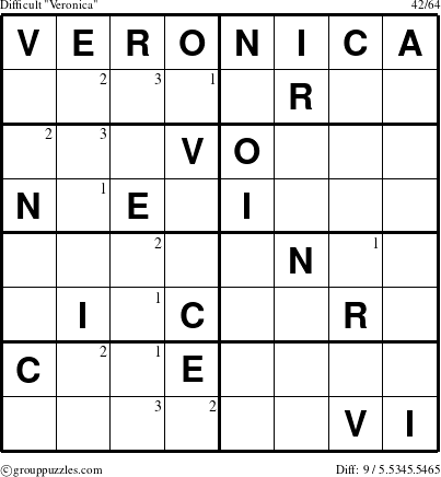 The grouppuzzles.com Difficult Veronica puzzle for  with the first 3 steps marked
