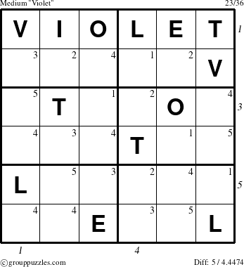 The grouppuzzles.com Medium Violet puzzle for , suitable for printing, with all 5 steps marked