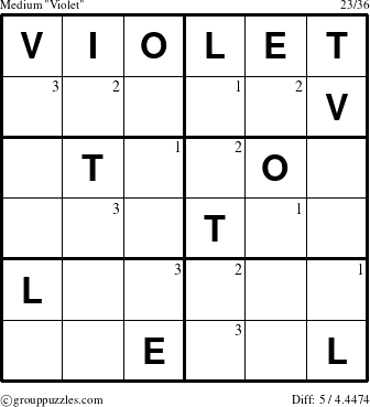 The grouppuzzles.com Medium Violet puzzle for  with the first 3 steps marked