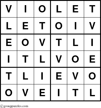 The grouppuzzles.com Answer grid for the Violet puzzle for 