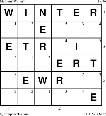 The grouppuzzles.com Medium Winter puzzle for  with all 5 steps marked