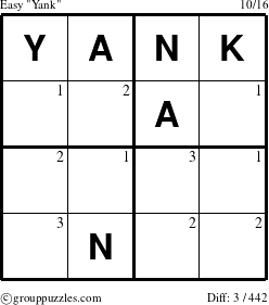 The grouppuzzles.com Easy Yank puzzle for  with the first 3 steps marked