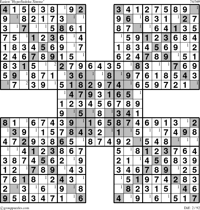 The grouppuzzles.com Easiest cover-HyperXtreme puzzle for  with the first 2 steps marked
