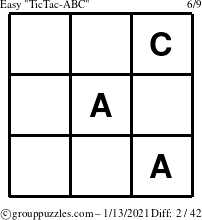 The grouppuzzles.com Easy TicTac-ABC puzzle for Wednesday January 13, 2021
