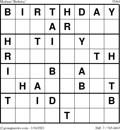 The grouppuzzles.com Medium Birthday puzzle for Saturday January 16, 2021