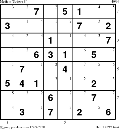 The grouppuzzles.com Medium Sudoku-8 puzzle for Thursday December 24, 2020 with all 7 steps marked