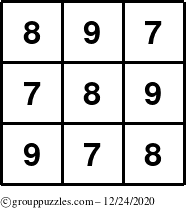 The grouppuzzles.com Answer grid for the TicTac-789 puzzle for Thursday December 24, 2020