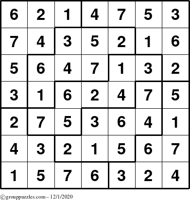 The grouppuzzles.com Answer grid for the Sudoku-7 puzzle for Tuesday December 1, 2020