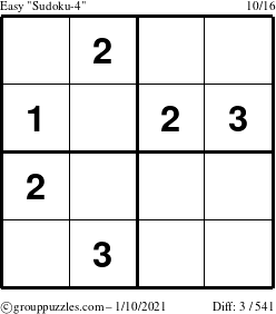 The grouppuzzles.com Easy Sudoku-4 puzzle for Sunday January 10, 2021