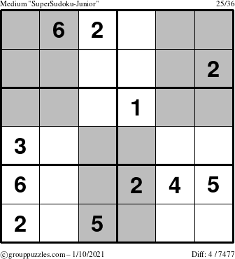 The grouppuzzles.com Medium SuperSudoku-Junior puzzle for Sunday January 10, 2021