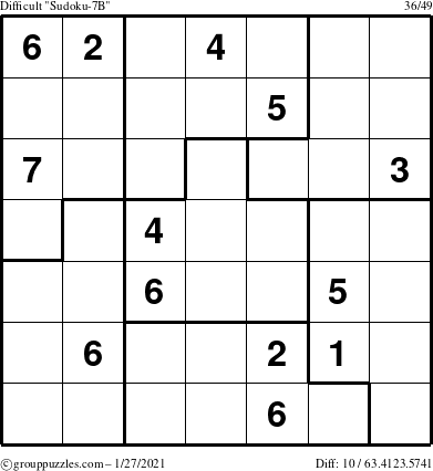 The grouppuzzles.com Difficult Sudoku-7B puzzle for Wednesday January 27, 2021