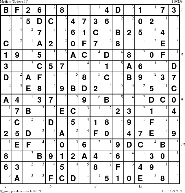 The grouppuzzles.com Medium Sudoku-16 puzzle for Friday January 1, 2021 with all 6 steps marked