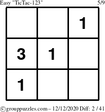 The grouppuzzles.com Easy TicTac-123 puzzle for Saturday December 12, 2020
