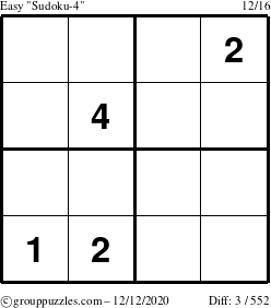 The grouppuzzles.com Easy Sudoku-4 puzzle for Saturday December 12, 2020