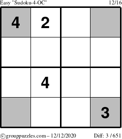 The grouppuzzles.com Easy Sudoku-4-OC puzzle for Saturday December 12, 2020