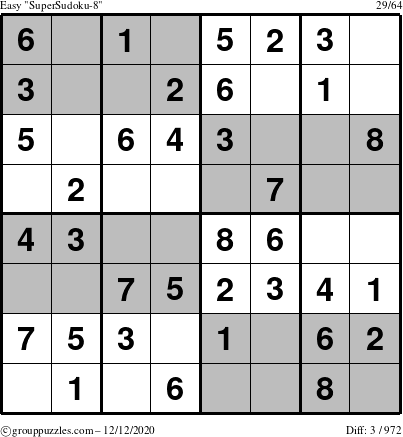 The grouppuzzles.com Easy SuperSudoku-8 puzzle for Saturday December 12, 2020
