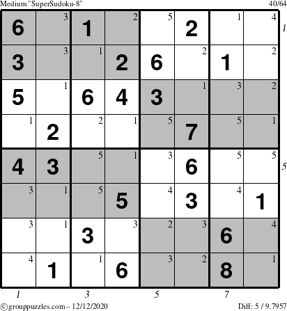 The grouppuzzles.com Medium SuperSudoku-8 puzzle for Saturday December 12, 2020 with all 5 steps marked