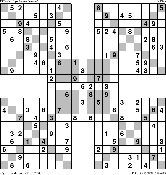 The grouppuzzles.com Difficult HyperSudoku-Xtreme puzzle for Saturday December 12, 2020