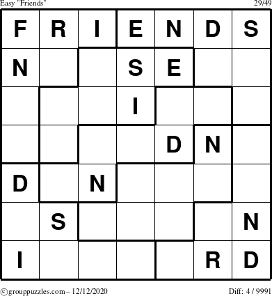 The grouppuzzles.com Easy Friends puzzle for Saturday December 12, 2020