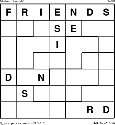 The grouppuzzles.com Medium Friends puzzle for Saturday December 12, 2020