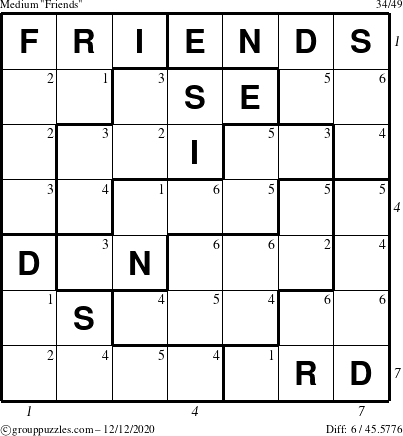 The grouppuzzles.com Medium Friends puzzle for Saturday December 12, 2020 with all 6 steps marked