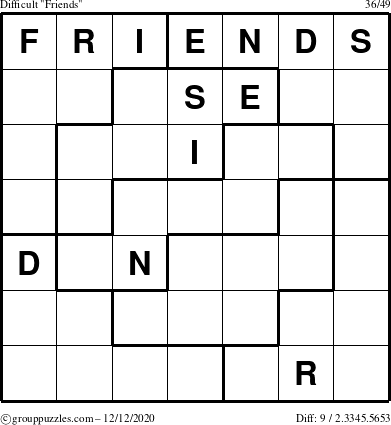 The grouppuzzles.com Difficult Friends puzzle for Saturday December 12, 2020