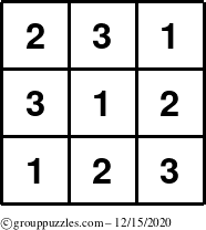 The grouppuzzles.com Answer grid for the TicTac-123 puzzle for Tuesday December 15, 2020