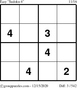 The grouppuzzles.com Easy Sudoku-4 puzzle for Tuesday December 15, 2020