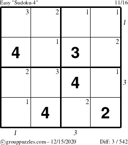 The grouppuzzles.com Easy Sudoku-4 puzzle for Tuesday December 15, 2020 with all 3 steps marked