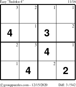 The grouppuzzles.com Easy Sudoku-4 puzzle for Tuesday December 15, 2020 with the first 3 steps marked